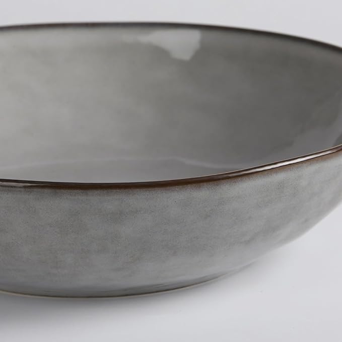 famiware Large Pasta Bowls Set of 4, Ocean Round 8.5" Pasta Serving Bowl Large Dinner Bowls, Kitchen Bowl Set, Microwave and Dishwasher Safe, Scratch Resistant, Grey