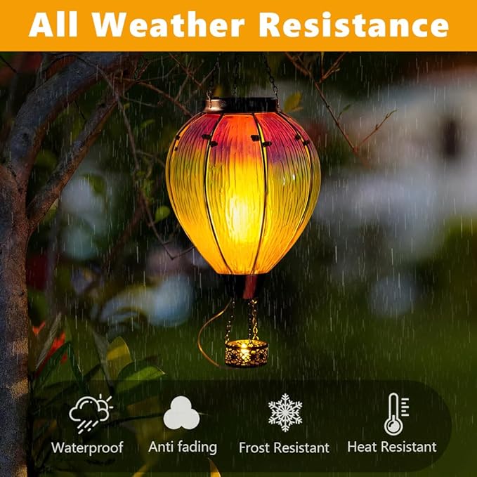 DREAMSOUL Large Hot Air Balloon Solar Lantern with Candle Holder, Hanging Solar Hot Air Balloon Lantern with Flame for Garden Yard Tree Decor