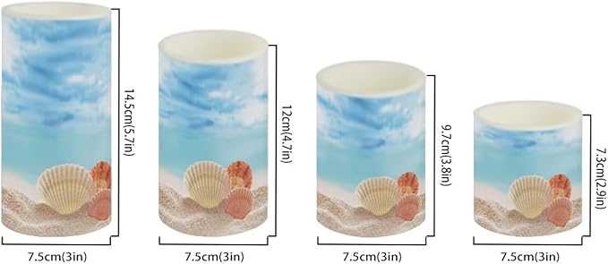 Flameless Candles Battery Powered LED Candle with Remote Timer Color Changing Control Set of 4 for Indoor Outdoor Beach Wedding Home Indoor Coastal Decor, Beach Seashell Blue