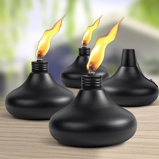 Upgraded Tabletop Torches Set of 4, 24oz Citronella Candles for Outdoor, Metal Table Top Torches for Outside, Refillable Torch Lanterns for Patio, Yard, Deck, Garden, Party