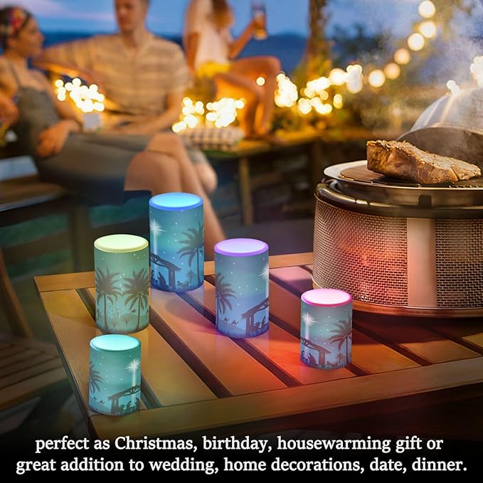 ALAZA Christmas Scene of The Nativity Flickering Flameless Candles Battery Operated with Remote Timer,Tea Light Candles LED Pillar Votive Candles Set of 2 for Outdoor Indoor Decorations