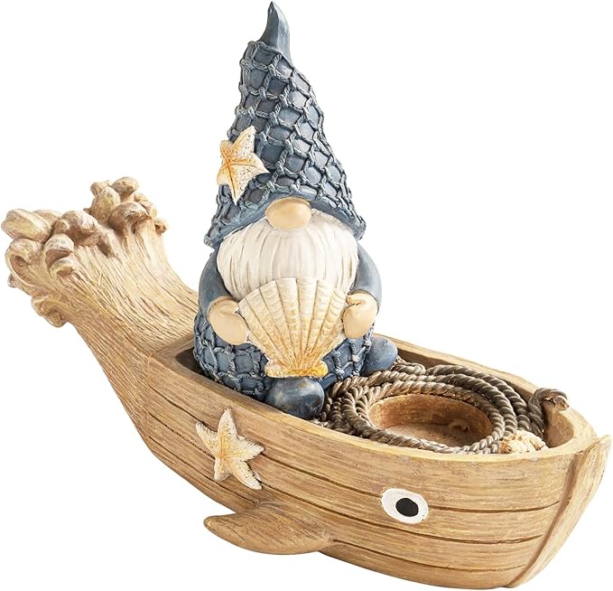 Beach Gnome Figurine Decor, Resin Ocean Nautical Statue for Home Office Tabletop Bathroom Indoor, Summer Pool Ornaments Outdoor Gift