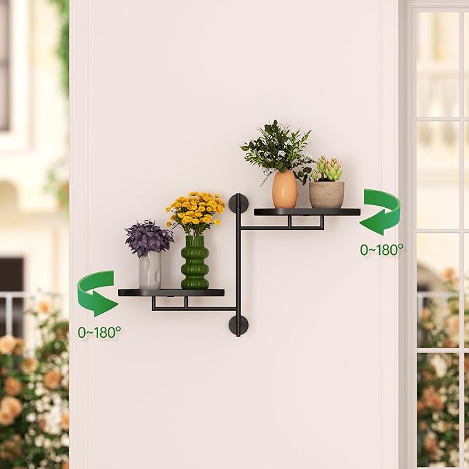 WIndow Rotating Plant Stand Shelf Indoor Black Metal Floating Shelves 2-Tier Wall Mount Plant Holders for Living Room Wall Planter Modern Home Decor for Gardening