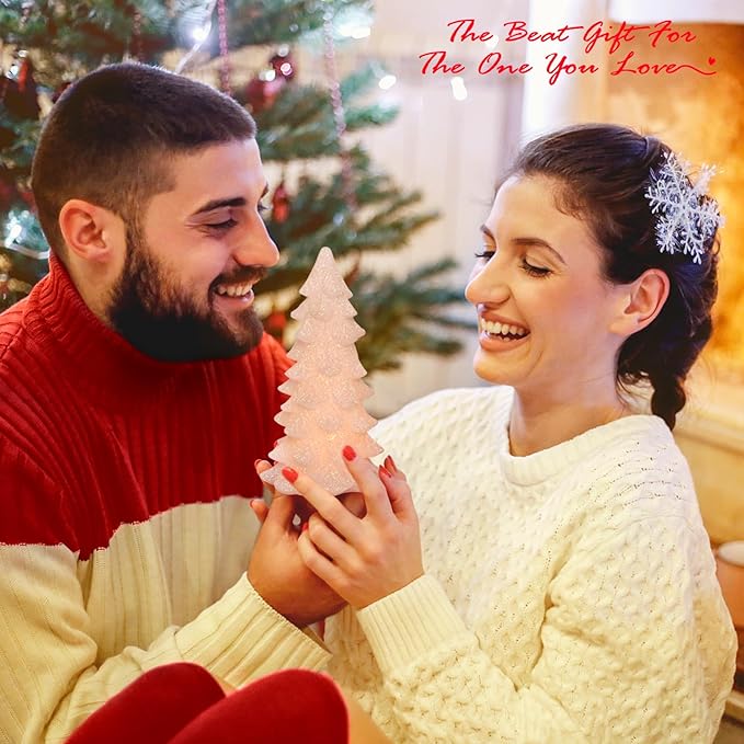 White Glittering Christmas Tree Shaped Flameless Candles with Timer, Real Wax Flickering Battery Operated LED Candles for Christmas Home Party Decoration Set of 3