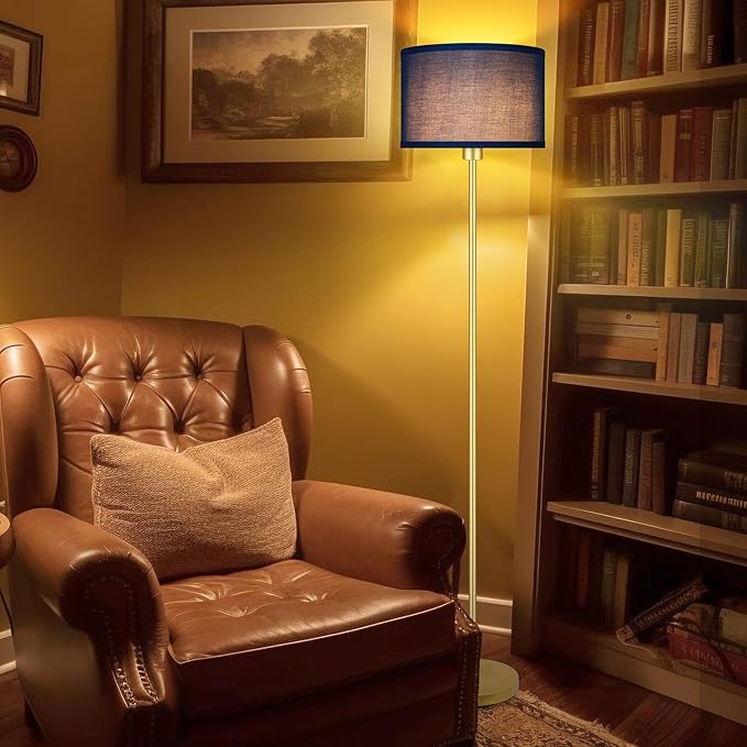 Floor Lamp Blue, Standing Lamp, 58" Tall Floor Lamp with Lampshade, Foot Pedal Switch, Modern Simple Floor Lamps for Living Room/Bedroom/Den/Classroom, Gold Lamp for Boys' Gift(Without Bulb)