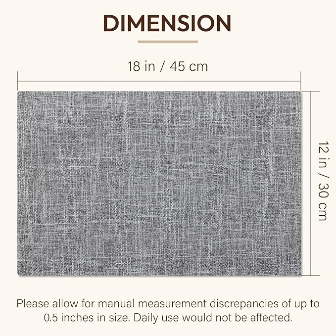 Blue Forest Placemats Set of 6, Dual-Layered Thickened Faux Linen Cloth Place Mats Heat Resistant Machine Washable Wrinkle Free Table Mats Indoor/Outdoor (Light Grey)