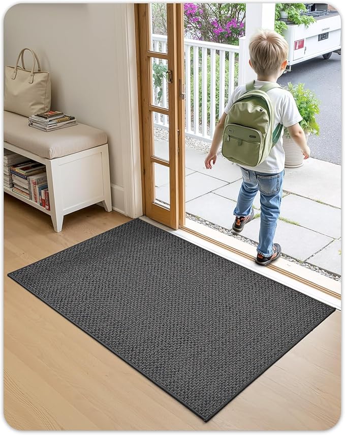 Color&Geometry Front Door Mat Indoor 27"x59", Rugs for Entryway, Non Slip Washable Low-Profile Inside, Entry Mat Entry Rug Door Mat Indoor Entrance, Grey (Rolled-up NO Creases)