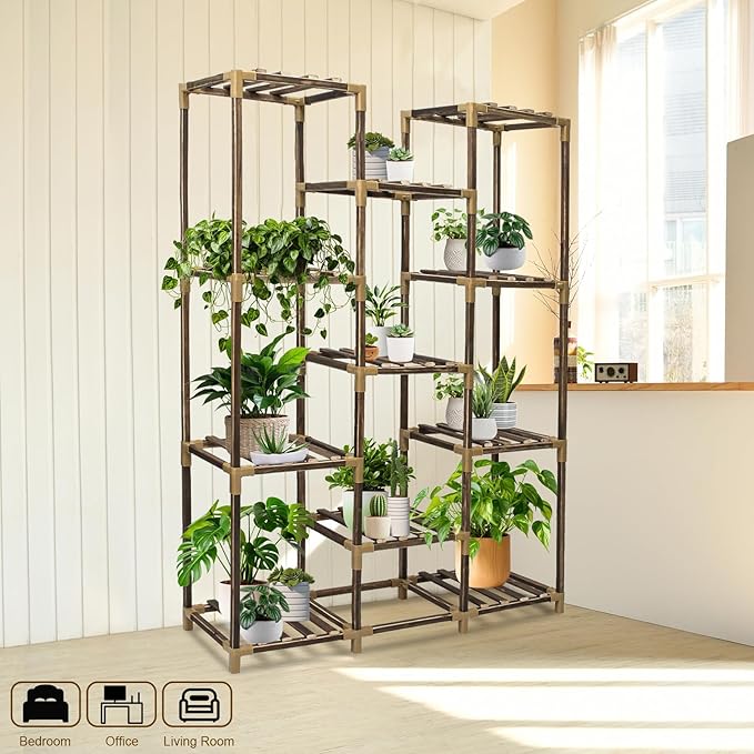 Plant Stand Indoor Outdoor, 11 Tier Large Wood Plant Stand, Garden Shelves, Flower Stand for Living Room Patio Corner