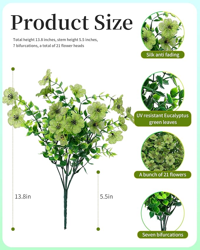 JAKY-Global Faux Artificial Plants Outdoor Flowers Spring Summer Decor 16 Bundles Fake Eucalyptus Silk Daisy UV Resistant Realistic for Outside Planters,Front Porch,Patio,Yard Pot Decoration