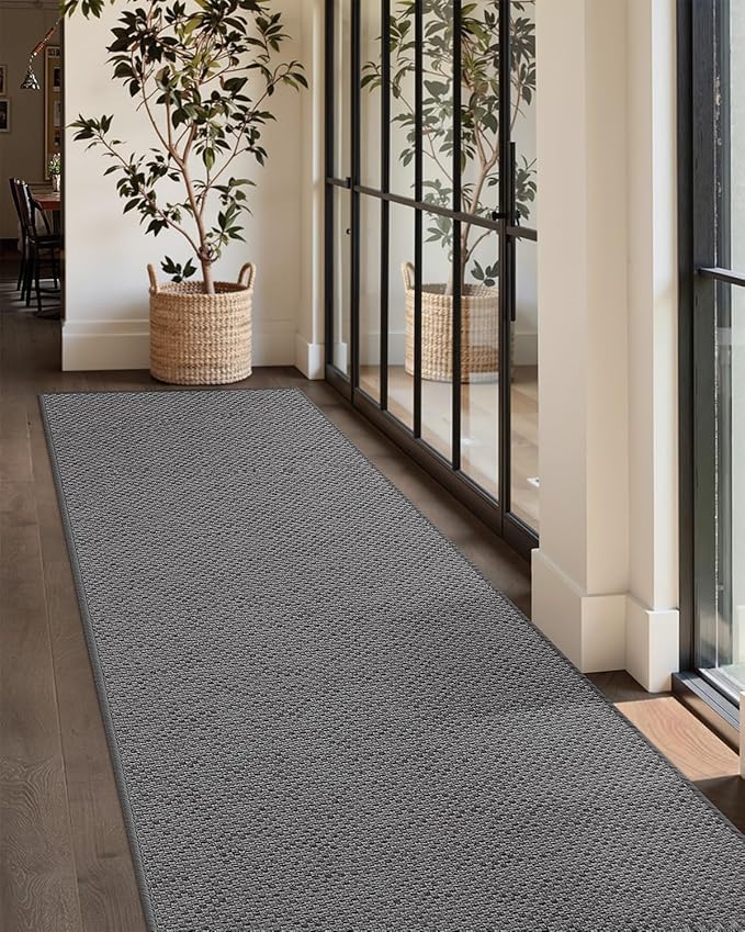 Color&Geometry Door Mat 2'4"x12' Runner Rug with Rubber Backing, Non Slip Washable Hallway Rug, Carpet Runners for Hallway Living Room Bedroom, Light Grey (Rolled-up NO Creases)