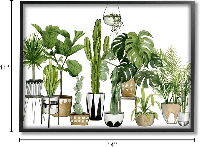 Stupell Industries Boho Plant Scene with Cacti and Succulents in Geometric Pots Watercolor Framed Giclee Art Design By Artist Grace Popp