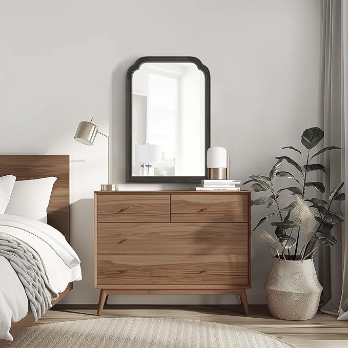 HOMECOOKIN Wood Bathroom Mirrors for Wall Mounted, 20" x 30" Rustic Wood Frame Wall Mirrors Decorative for Living Room or Bedroom Vanity Mirror (Black) B