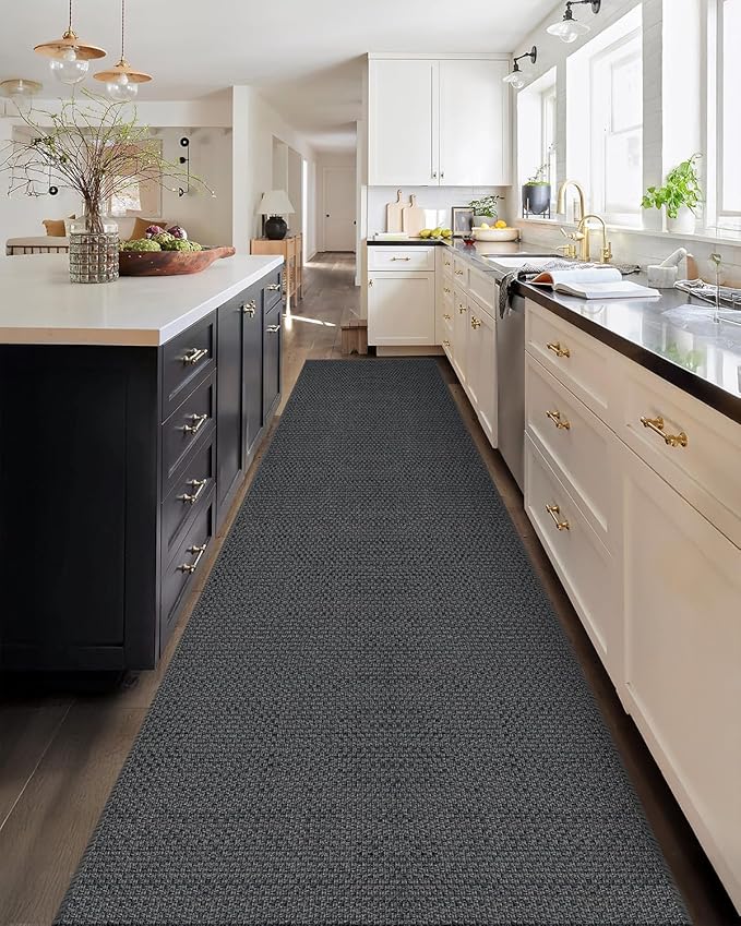 Color&Geometry Door Mat 2'4"x10' Runner Rug with Rubber Backing, Non Slip Washable Hallway Rug, Carpet Runners for Hallway Living Room Bedroom, Grey (Rolled-up NO Creases)