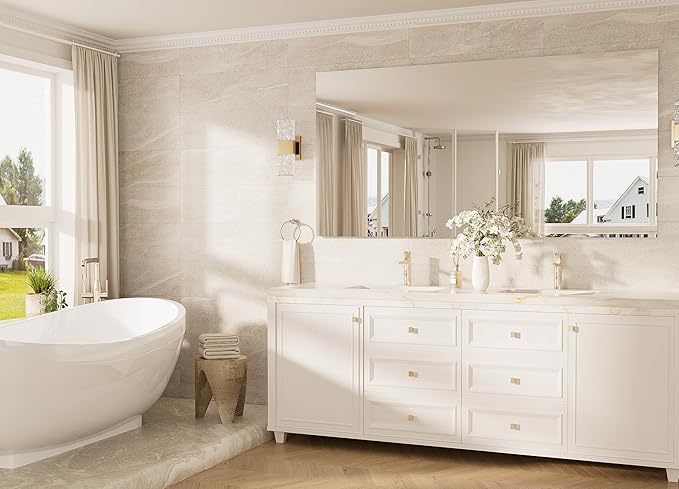 TokeShimi 72x36 Frameless Bathroom Vanity Mirrors for Over Sink, Modern Rectangle Bathroom Mirrors for Wall with Polished Edge Shatterproof Decorative Mirror for Bedroom, Living Room, Entryway