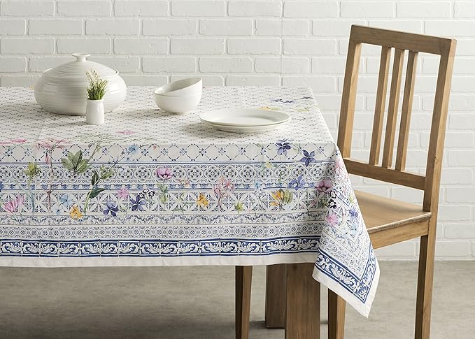Maison d' Hermine Table Cloth Rectangle Table 100% Cotton 54 x 72 Inches Tablecloth Reusable Decorative Everyday Use for Dining Room, Farmhouse, Home, Party, Festive & Wedding Spring Summer - Faience