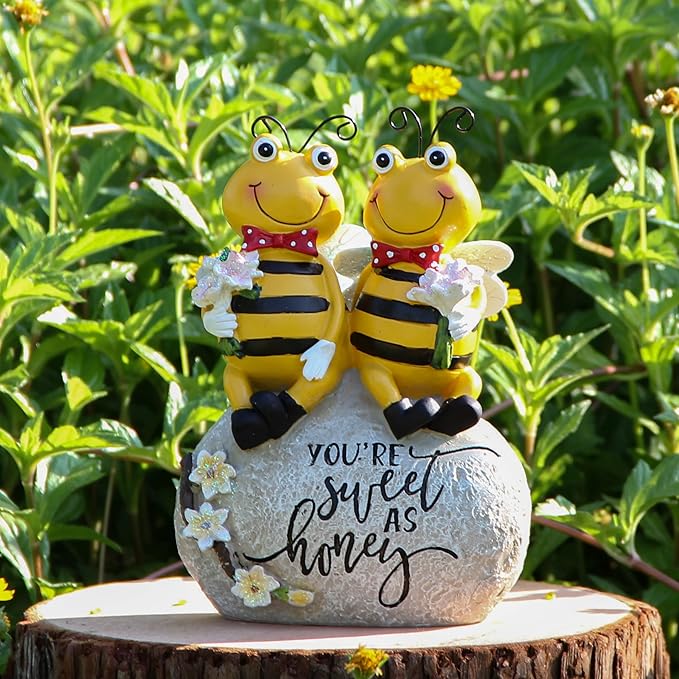 Bee Statue for Garden Decorations Honey Bee Figurine for Outdoor Patio Lawn Porch Yard Backyard Outside Indoor Shelf Table Home Decor Garden Sculptures & Statues Holiday Spring Summer Bee Gift