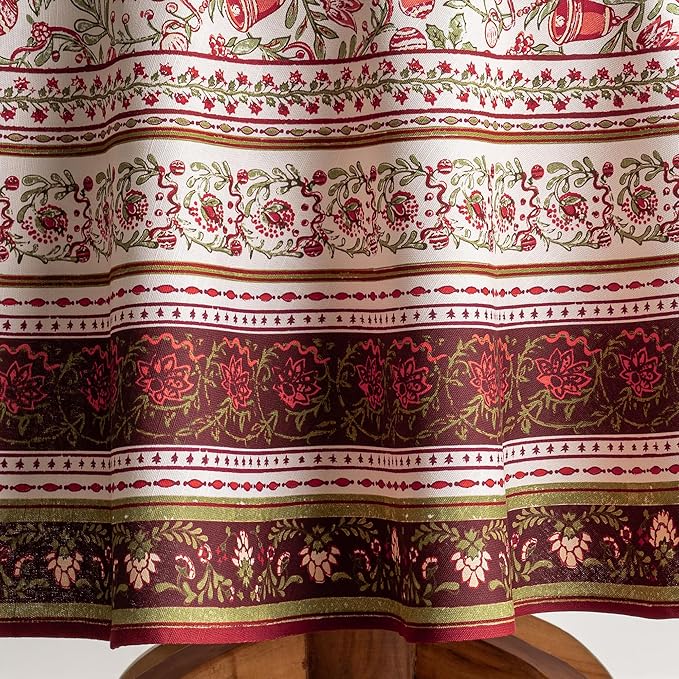 Maison d' Hermine Table Cloth Round Table 100% Cotton 69 Inches Fall Tablecloth Reusable Everyday Use for Thanksgiving Christmas Decorations Dining Farmhouse Party (Reveillon Au Jardin)