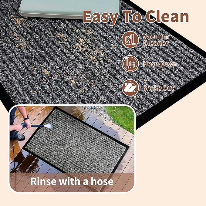 Front Door Mat Outdoor, Non-Slip and Heavy Duty Welcome Mat, Low Profile Easy Clean Indoor Outdoor Doormat for Patio Entryway with Durable PVC Backing. (Dark Grey 36"x24")