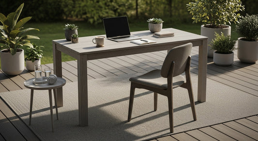 Functional outdoor office pop-up setup with desk and proper lighting