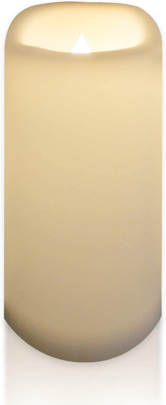 CANDLE CHOICE Waterproof Outdoor Battery Operated Flameless Candle Remote Timer Large Tall White Plastic Realistic Flickering Electric LED Pillar Lantern Garden Wedding Christmas Decorations 4”Dx10”H