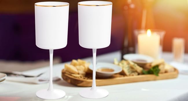 Ciaell 12 Pack White Plastic Wine Glasses with Stem - 10 Oz White and Gold Disposable Wine Glasses for Parties & Weddings & Poolside & Toasting & Outdoors & Graduation