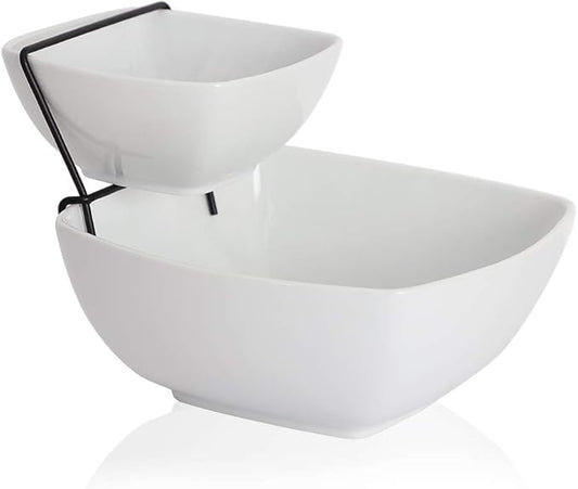 Chip and Dip Serving Set, 2 Tier Chip and Dip Bowls with Stand, Tiered Serving Stand, Food Server Display for Parties, Entertaining