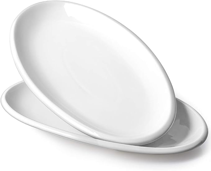 DOWAN 14" Serving Platters for Entertaining, Oval White Serving Plates, Party Serving Trays and Platters Oven Safe, Porcelain Dinner Serving Tray Serving Dishes for Meat, Set of 2