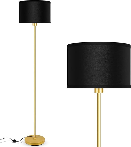 Floor Lamp, Black Standing Lamp, 58" Tall Lamps for Living Room, Simple Pole Lamp with Black Lampshade, On/Off Foot Pedal, Bright Dimming Light for Kids Room Bedroom Office Decor - Gold(No Bulb)