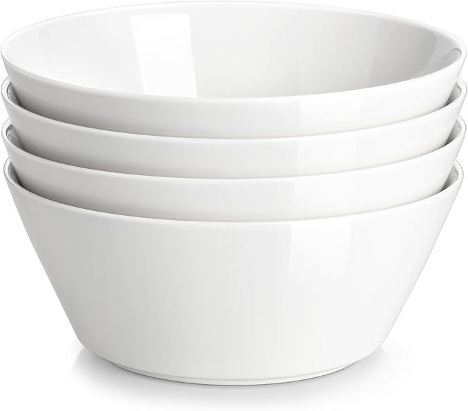MALACASA 35 OZ Soup Bowls, White Porcelain Bowls Set of 4, Deep Bowls for Kitchen, Large Ceramic Bowls for Soup, Cereal, Salad, Ramen and Fruit, Dishwasher & Microwave Safe, Series Regular