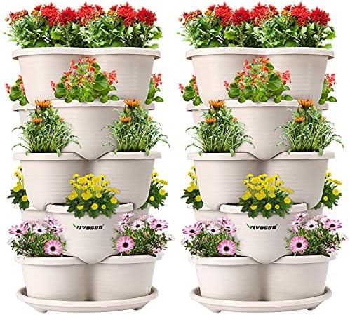 VIVOSUN 2-Pack 5 Tier Vertical Gardening Stackable Planter for Strawberries, Flowers, Herbs, Vegetables, Ivory