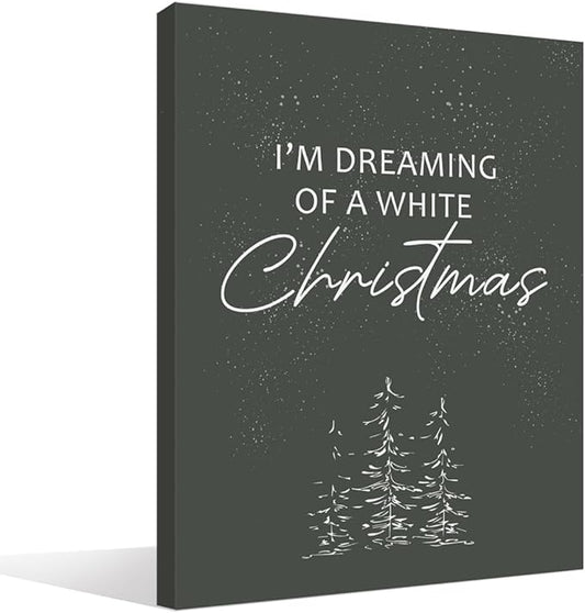 BIWSHA Christmas Dark Gray Wall Art, Winter Wall Print Decor, I'm Dreaming of White Christmas, Canvas Wall Art for Home Living Room Bedroom 1114 Inch