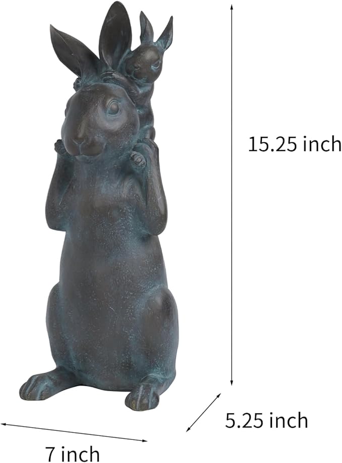 Rabbit Garden Statues Bunny Decorations - Easter Bunny Father with Baby Figurine Easter Gift Dark Gray Garden Spring Bunny Sulpture for Yard Framhouse Outdoor Décor 7*5.25*15.25 in Newman House Studio
