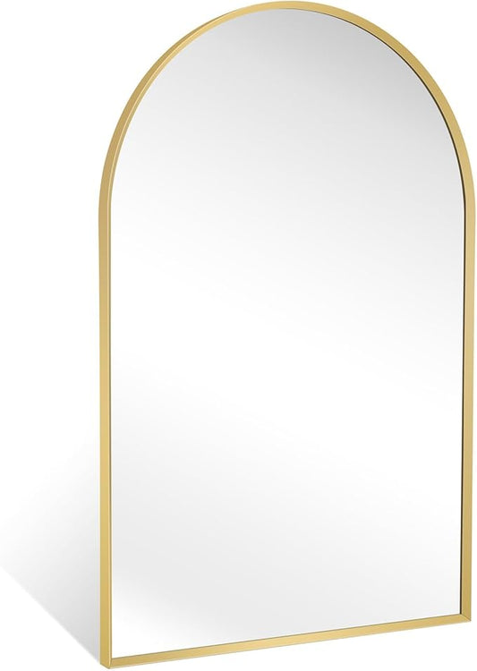 Arched Wall Mirror for Bathroom, 24"x36" Gold Mordern Metal Frame for Entryway Living Room Bedroom Wall Decor