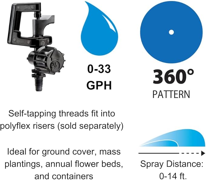 Rain Bird RS4PKSX Drip Irrigation 10-32 Threaded "C" Frame Rotary Sprinkler, 360° Full Circle Pattern, 0 - 13' Spray Distance, 4-Pack