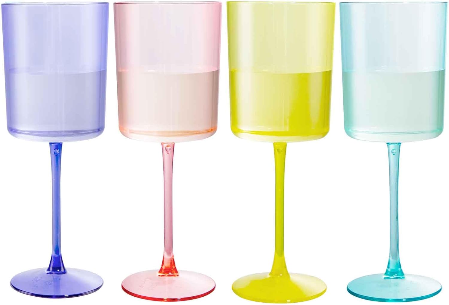 Ciaell 4 Pack Plastic Wine Glasses - 10 Oz Plastic Wine Glasses with Stem - Disposable Wine Glasses Perfect for Parties & Weddings & Poolside & Outdoors & Camping(Pink Green Purple Yellow)