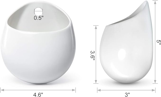 Mkono 4 Inch Wall Mounted Planter Round Ceramic Hanging Plant Holder Decorative Flower Display Vase Succulent Pots for Indoor Plants, Set of 3, White (Plants NOT Included)