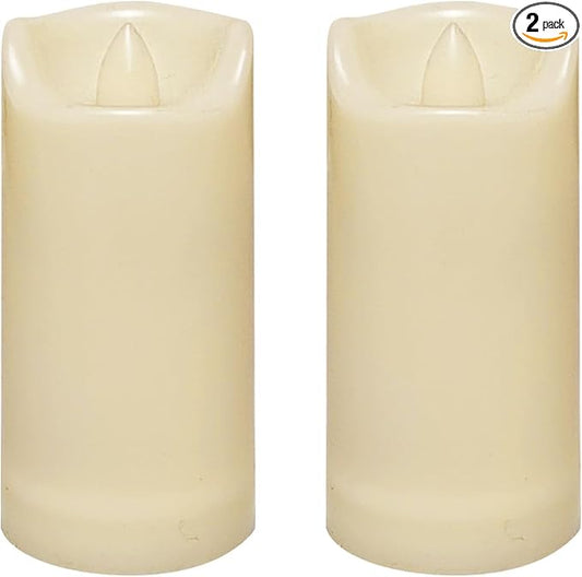 CANDLE CHOICE Waterproof Outdoor Battery Operated Flameless Candles with Auto Timer Flickering Plastic Resin Electric LED Slim Pillar Lights for Lantern Patio Garden Wedding Decorations 2”x4” 2 Pack