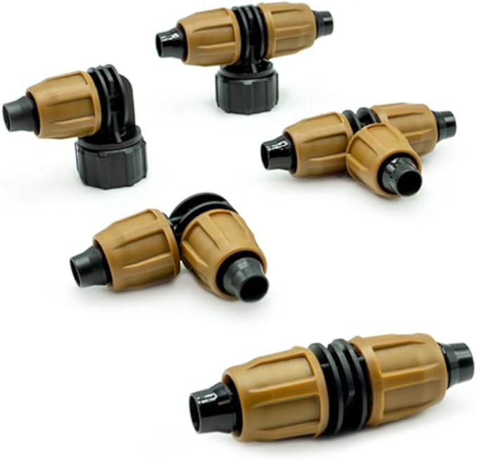 (5-Pack) 1/2" Universal Nut-Lock Elbow Drip Irrigation Tubing Compression Fitting Connector (Fits All Tubing .530, .600 and .620 ID - 16, 17, 18 mm) (Elbow 5-Pack)