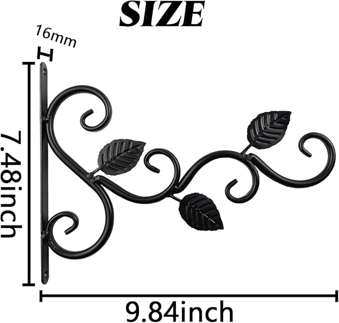 NSBELL 4PCS Plants Hangers Outdoor Indoor Decor, Wall Hooks for Hanging Plant Bracket, Plant Hooks for Bird Feeder, Wind Chime, Lights, Lanterns (Black-4PCS)