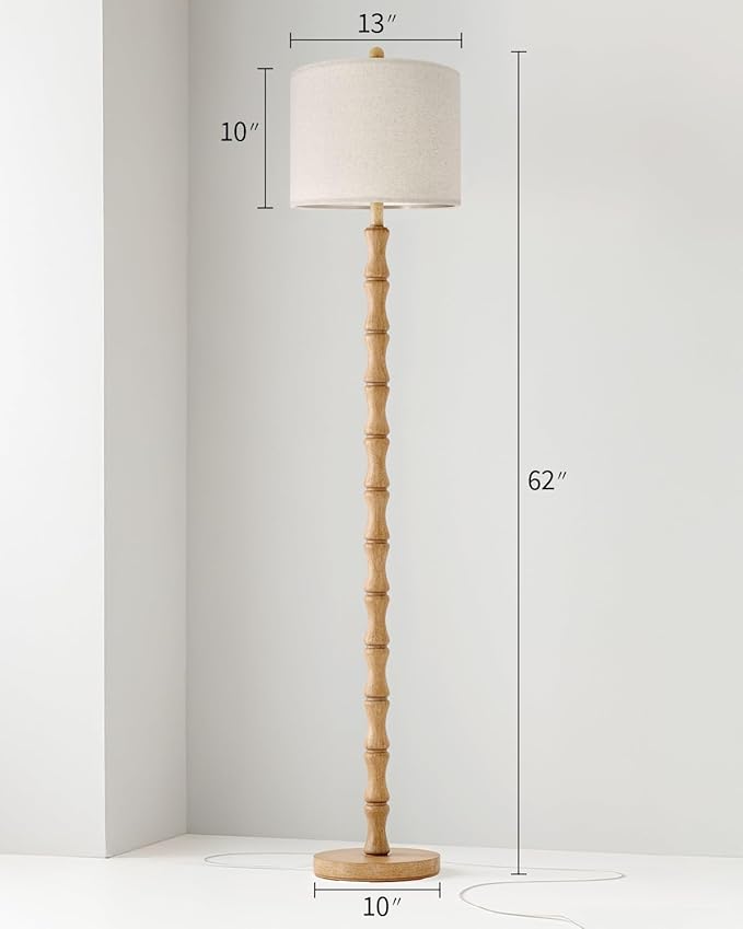 BOBOMOMO 62" Farmhouse Floor Lamp for Living Room, Retro Corner Floor Lamp Rotary Switch, Rustic Standing Lamp for Bedroom, Corner, Nursery, Dining Room, Bedroom, House