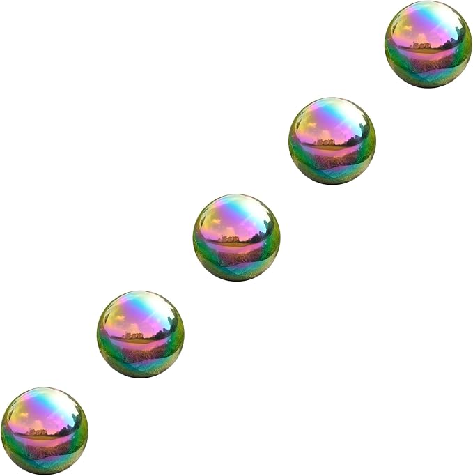 Nerien Gazing Ball, 2 Inch Stainless Steel Garden Mirror Globe, Polished Ornament Sphere, Hollow Floating Reflective Hemisphere, for Home Outdoor Pond Housewarming Swimming Decoration, Rainbow, 5pcs