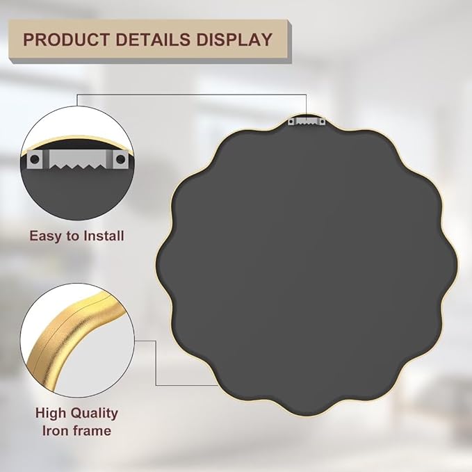 PROHOMEWARE Gold Round Mirror 20 Inch Wavy Bathroom Vanity Mirror Gold Frame Modern Wall Mirror Decorative Wall-Mounte Anti-Rust, Tempered Glass
