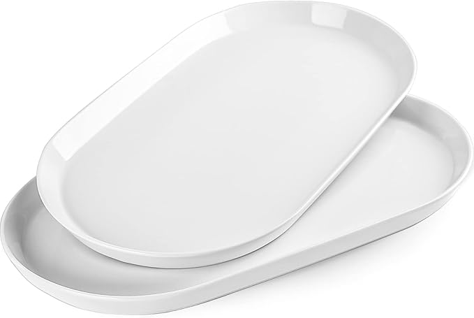 16" Large Serving Platter - Oval Large Serving Tray, Ceramic Turkey Platters, White Platters for Serving Food, Appetizers, Entertaining, Party, Set of 2