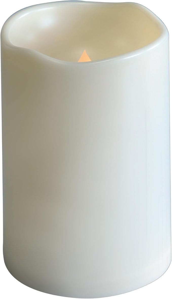 CANDLE CHOICE Extra Large Waterproof Outdoor Flameless Candle D6”xH9” Big Tall Battery Operated Pillar Candle with 6-hour Auto Timer Ivory Plastic Realistic Flickering LED Light for Garden Decorations