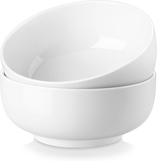 MALACASA Salad Bowls Set, 44 OZ (7") Large Soup Bowls Cereal Bowl for Kitchen, White Ceramic Bowls Set of 2, Dishwasher & Microwave Safe,Series REGULAR