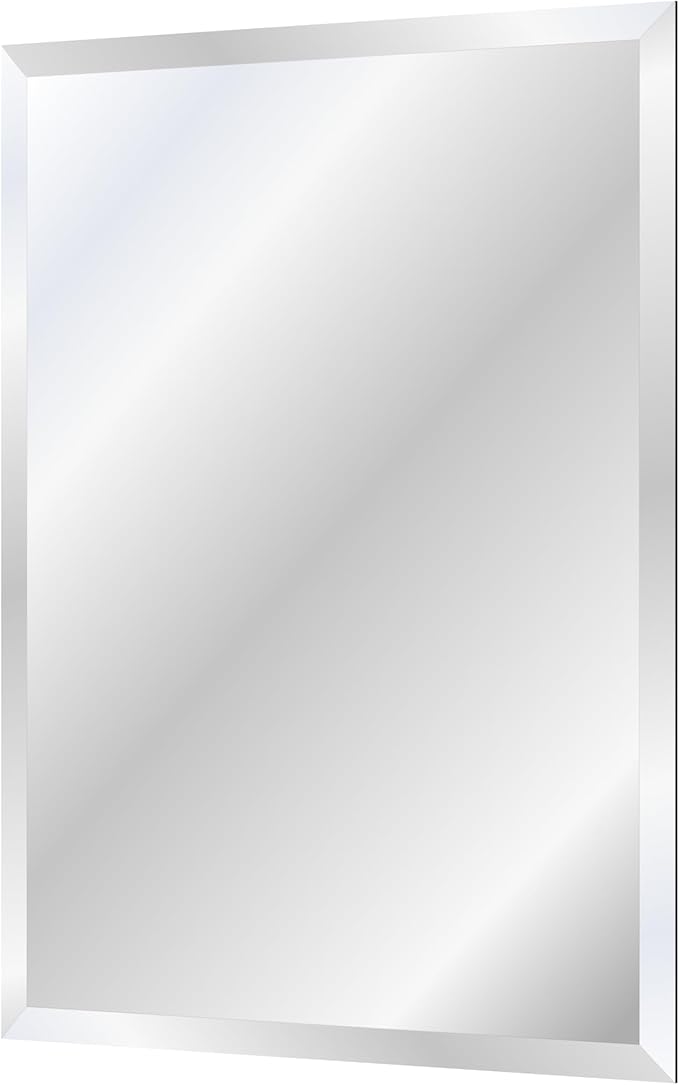 Rectangle Bevelled Frameless Mirror - Wall Mirror 30” x 40”, Shatterproof Modern Bathroom Mirror for Gym, Bathroom Vanity, Entryways with Bevelled Edge, Horizontally or Vertically