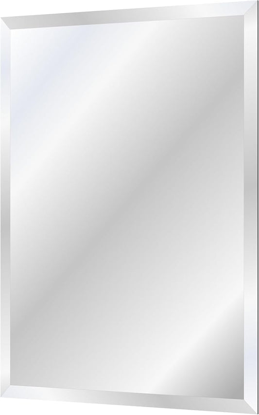 Rectangle Bevelled Frameless Mirror - Wall Mirror 30” x 40”, Shatterproof Modern Bathroom Mirror for Gym, Bathroom Vanity, Entryways with Bevelled Edge, Horizontally or Vertically