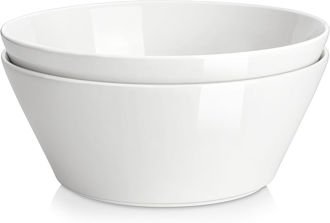 MALACASA Serving Bowls, 105 OZ Large Salad Bowls Set of 2, Porcelain White Bowls for Kitchen, Deep Bowls for Salad, Soup, Pho and Fruit, Ceramic Serving Bowls for Party, Microwave Safe, Series Regular