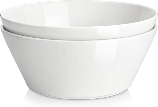 MALACASA Serving Bowls, 105 OZ Large Salad Bowls Set of 2, Porcelain White Bowls for Kitchen, Deep Bowls for Salad, Soup, Pho and Fruit, Ceramic Serving Bowls for Party, Microwave Safe, Series Regular