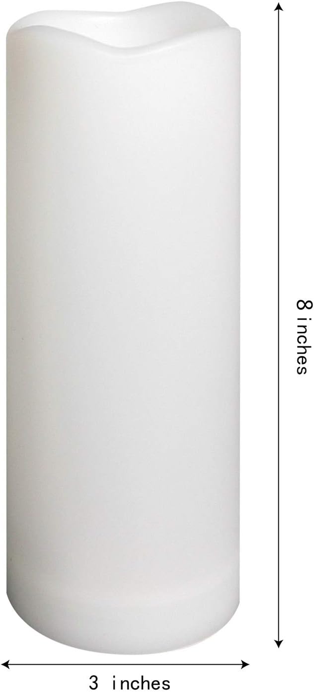 CANDLE CHOICE Waterproof Outdoor Battery Operated Flameless Candles Remote Timer White Tall Plastic Fake Realistic Flickering Electric LED Pillars for Lantern Wedding Christmas Decorations 3”x8” 3PCS